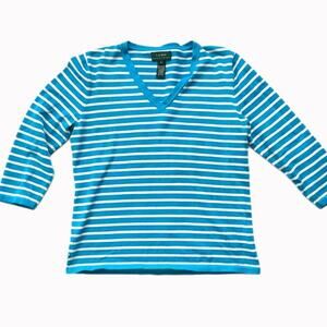 Lauren Ralph Lauren Stripped V Neck Sweater Sz L